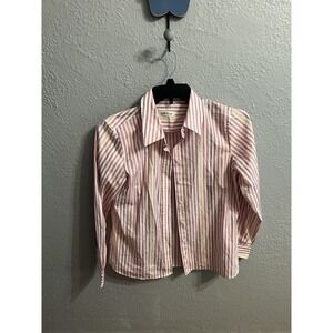 Orvis Button Linen Striped Long Sleeve white Pinkish Women's Size 8 Button Up‎
